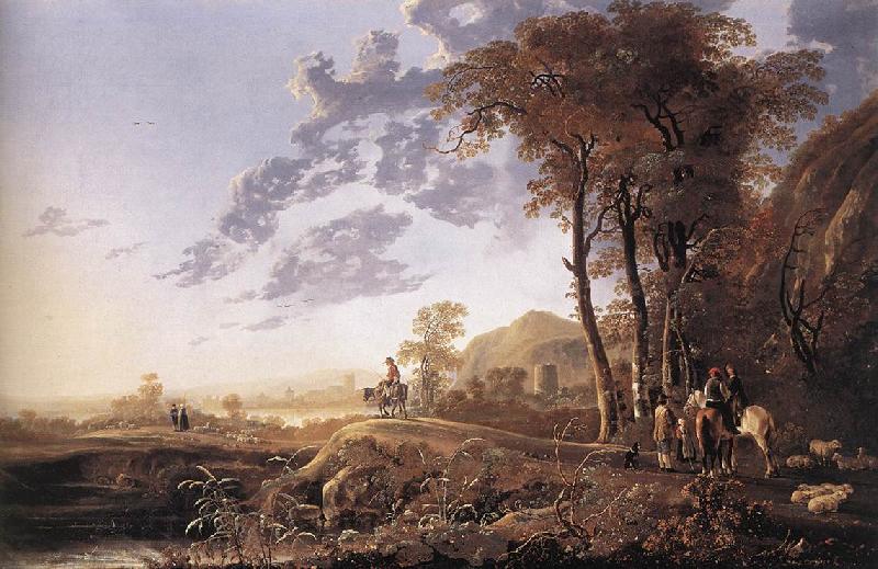 CUYP, Aelbert Evening Landscape with Horsemen and Shepherds dgj oil painting image